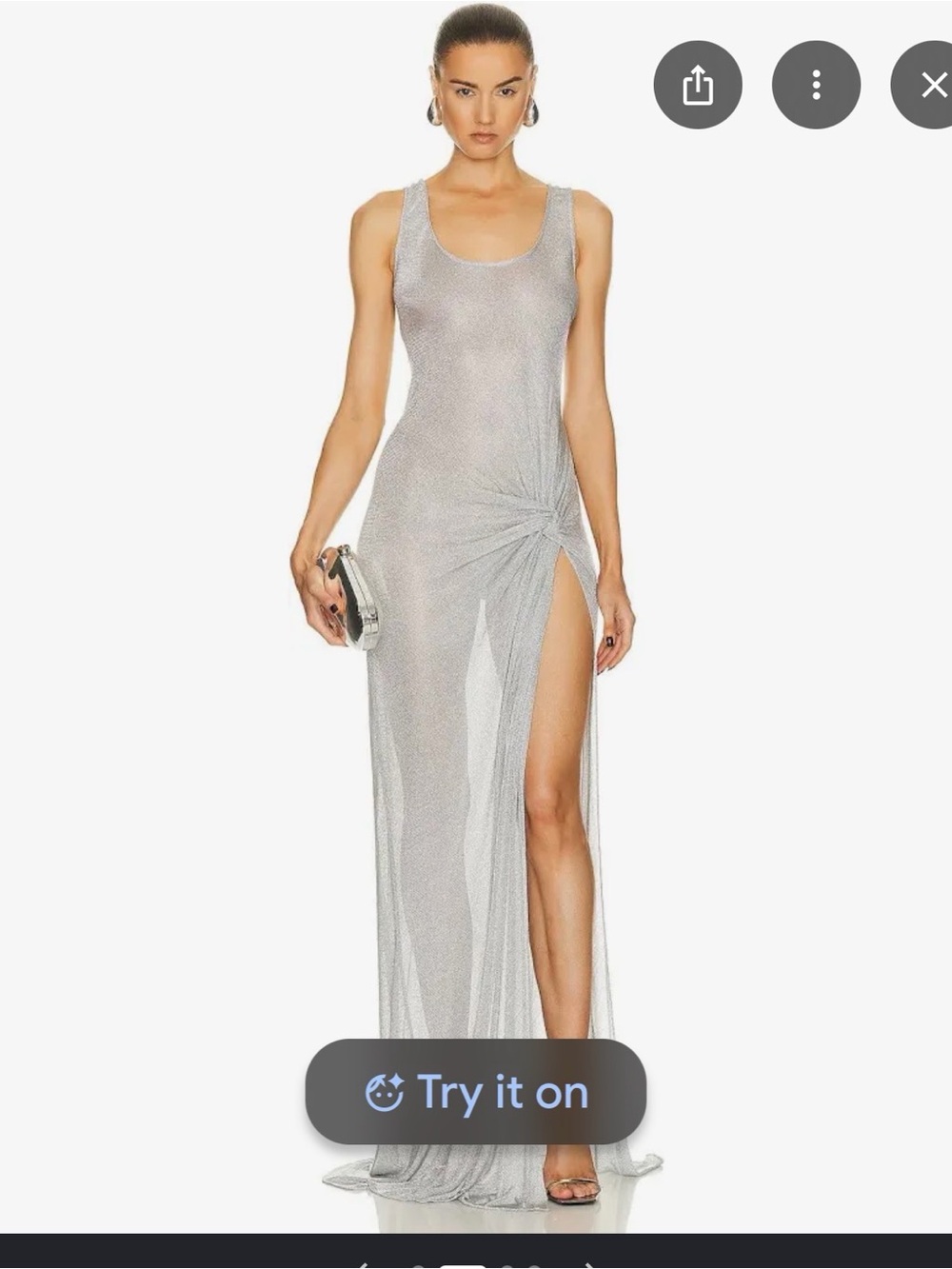PRISCAVera Metallic Maille Knot Evening Gown with Side Slit